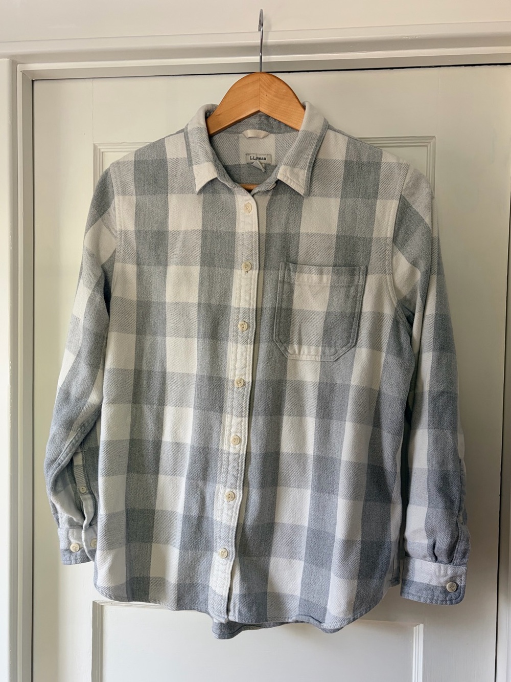 L.L. Bean Gray and White Plaid Button-Down Shirt